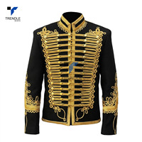 Veste chemise en laine noire double boutonnage de haute qualité pour homme, col mandarin, broderie dorée, logo frontal, manteau d'hiver formel