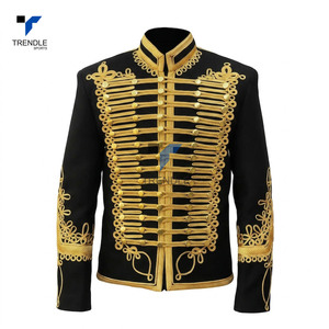Chaqueta de Lana Negra de Doble Botonadura para Hombre de Alta Calidad, Cuello Mao, Logotipo Bordado en Dorado en la Parte Delantera, Abrigo Formal de Invierno - Product Image 1