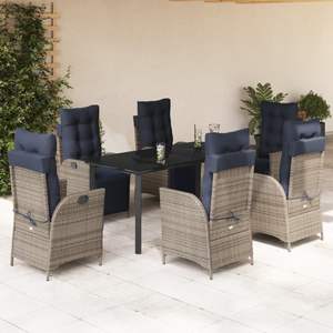 7-Piece Gray Poly <b>Rattan</b> Patio Dining Set with <b>Cushions</b> <b>Garden</b> Sets - Product Image 1