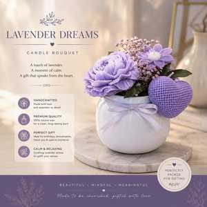 Bouquet de bougies à la lavande en vase en céramique décoratif, cire de soja personnalisée, texture nid d'abeille, décoration de luxe pour la maison, cadeau de mariage - Product Image 2