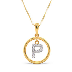 Collier pendentif en or avec lettre initiale P suspendue, cercle de diamants - Product Image 2
