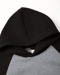 Gray Black Hooded Polyester Fleece Breathable Custom Printed Sweatshirt for Children Casual Winter Wear Knitted Raglan Sleeve - Product Image 4