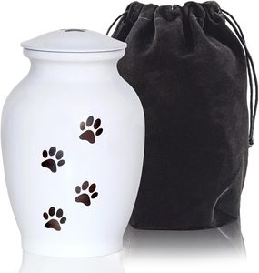 Pet Cremation <b>Urns</b> for Dogs Ashes White Pet <b>Urn</b> Dog <b>Urn</b> with Paw Print <b>Cat</b> Metal <b>Urn</b> Small - Product Image 1