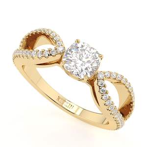 Anillo de compromiso y aniversario de oro rosa de 14 quilates con diamante de laboratorio de corte cojín y tallo dividido para mujer - Product Image 1