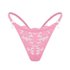 Conjunto de lencería de malla transparente de alta calidad para mujer, ropa interior con ribete de volantes y bordado floral, bragas de estilo exótico con perlas - Product Image 1