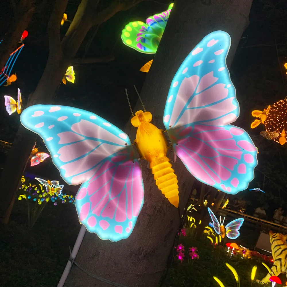 Atacado gigante aberto e fechado decorações de borboleta iluminadas borboleta led em movimento para iluminação decorativa evento do parque de natal