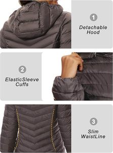 Women's Lightweight <b>Packable</b> Hooded Winter Quilted Puffer <b>Jacket</b> Detachable Sleeves Hat Water Resistant Fur Lining Zipper - Product Image 3