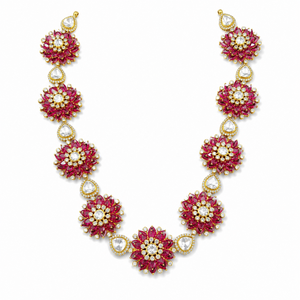 Collier floral exclusif rouge rubis en argent 925 plaqué or pour femme, cadeau de mariage ou de fête, bijoux - Product Image 4