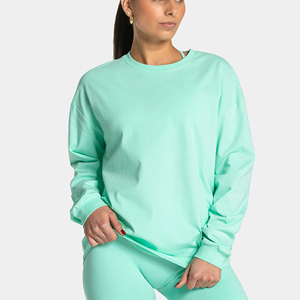เสื้อยืดผู้หญิง คอตตอน 100% สีพื้น นุ่มสบาย สไตล์ลำลอง โอเวอร์ไซส์ แขนยาว รุ่นซัมเมอร์ 2026 - Product Image 1