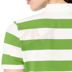 Polo rayé pour femme, manches courtes, vert et blanc, tissu tricoté décontracté, piqué 100% coton, grande taille, respirant, vente en gros - Product Image 5