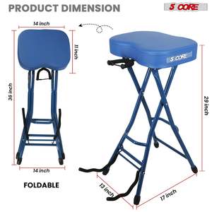 5Core Guitar Stool 3.15" Padded Chair Foldable Heavy Duty Music Seat Built in <b>Foot</b> <b>Rest</b> Guitar Stand - Product Image 3