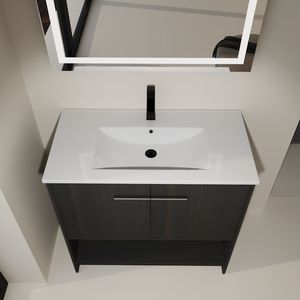 Meuble-lavabo autoportant de 36 pouces avec 2 portes à fermeture douce, vasque en céramique et armoire en contreplaqué - Meubles-lavabos - Product Image 4