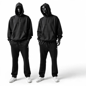 Conjunto Deportivo Negro para Hombre, Sudadera con Capucha, Manga Larga, Color Sólido, Diseño con Bolsillos, Tejido Transpirable, Corte Regular, Ropa Casual de Otoño - Product Image 6