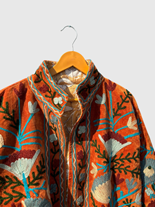 Veste en velours brodée de fleurs orange, col mandarin, manches longues, grande taille, vêtements d'automne pour femmes - Product Image 4