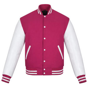 Veste pour homme rose et blanche, style varsity classique, veste de baseball avec manches contrastées, vêtement d'extérieur décontracté, chaud et confortable - Product Image 1