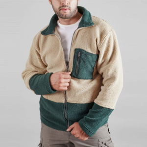 Men's Color Blocking <b>Fleece</b> <b>Jacket</b> Stand Collar Zipper Front <b>Thick</b> Sherpa Lining Casual Winter Wear Regular Length - Product Image 5