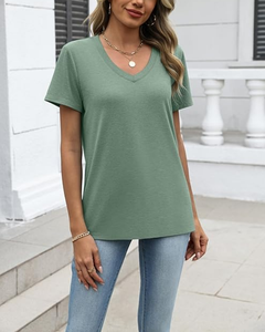 Servicio OEM al por Mayor, Camisetas Casuales de Verano y Primavera para Mujer con Logotipo Personalizado, Estampado Ecológico, Cuello en V Básico, 160 GSM, 100% Algodón - Product Image 4