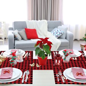 <b>Red</b> Black Plaid Christmas Table <b>Runner</b> Rectangle Washable Country Style Holiday Decor For Kitchen Dining Table - Product Image 2