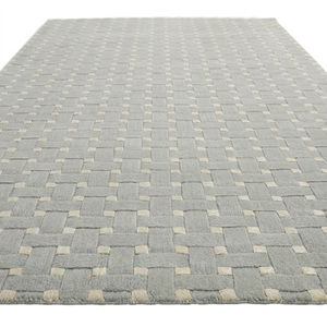 Alfombra DECORDEC Gris Marfil de Lana Tejida, Ecológica, Antideslizante, Moderna, con Diseño Geométrico para Sala de Estar, Dormitorio, Hotel - Product Image 2