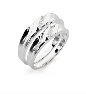 925 Sterling <b>Silver</b> Leaf Zircon Eternity Band <b>Couple</b> <b>Rings</b> with Bezel Setting and Romantic Style - Product Image 2