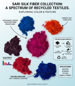 Fibra de Seda de Sari Reciclada Teñida a Mano de Primera Calidad para Hilado Artesanal, Tejido y Artes de la Fibra – Textiles Ecológicos Sostenibles - Product Image 6