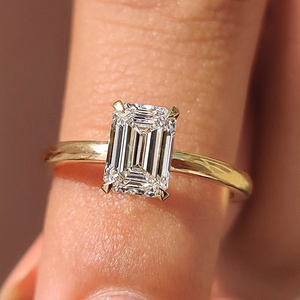 Anillo de Boda para Mujer de Oro de 14K con Diamante Solitario de Corte Esmeralda Cultivado en Laboratorio, Diseño de Cesta, Joyería de Fiesta de Moda - Product Image 1