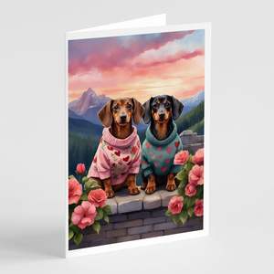 Whimsical Dachshund Two Hearts A7 Tarjetas de felicitación Paquete de 8 tarjetas de notas en blanco con sobres Tamaño 5x7 - Product Image 1