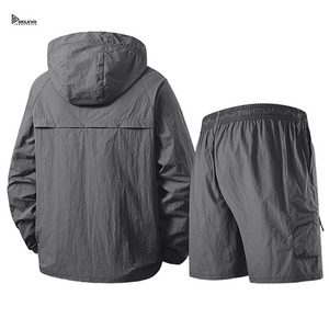 Custom Men's Hooded <b>Shorts</b> Sets Windbreaker Tracksuit Lightweight Quick-drying Breathable Drawstring Windbreaker - Product Image 2