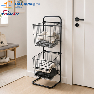 Cesto de Ropa de 2 Niveles con Soporte Metálico, Organizador de Ropa para Baño y Hogar - Product Image 1