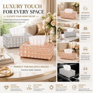 Porte-mouchoirs élégant en perles de cristal, fait main, durable, boîte à serviettes décorative, accessoire de décoration de table pour la maison et l'hôtel - Product Image 3