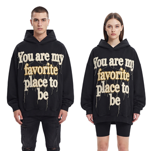 Sudadera con capucha holgada de invierno para hombre, con bordado desgastado, forro polar de 500 GSM, hombros caídos, bordado con efecto goteo, para hombre y mujer - Product Image 1