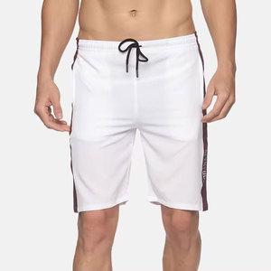 Shorts de bain blancs pour hommes, couleur unie, bande latérale, taille à cordon de serrage, séchage rapide, style décontracté, longueur Bermuda - Product Image 1