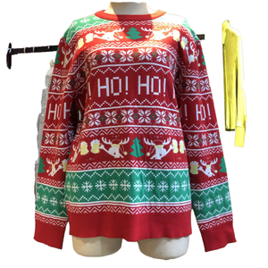 Women's Christmas Sweater <b>Red</b> Green Ho Ho Ho Reindeer Print Crew Neck Full Sleeve Casual Winter Pullover Knitted 100% Acrylic - Product Image 1