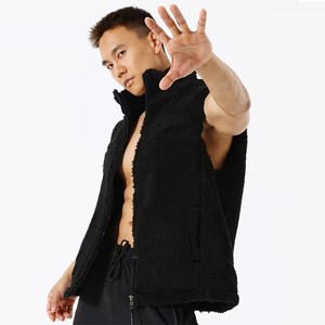 Gilet en polaire sherpa pour homme adulte, col montant, fermeture éclair, sans manches, décontracté, noir uni, pour les voyages en plein air - Product Image 4