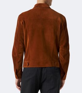 <b>Men's</b> <b>Suede</b> Shirt <b>Jacket</b> Workwear Style Turn-down Collar Regular Fit Autumn Brown Solid Color Button Closure Wholesale Supplier - Product Image 4