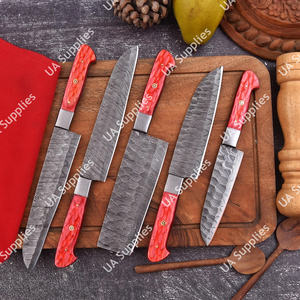 Ensemble de 5 couteaux de chef pour barbecue en acier Damas, qualité industrielle professionnelle, faits à la main, manches ambidextres, étui en cuir pour - Product Image 3