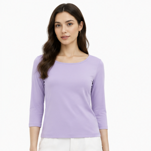Camiseta de Manga 3/4 para Mujer, de Algodón Orgánico, Color Marrón Sólido, Cuello Redondo, 100% Algodón Orgánico de Lujo, Ecológica - Product Image 3