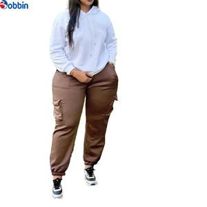 Unisex <b>White</b> Hooded Sweatshirt With Black Cargo Pants Set Casual Solid Color Full Sleeve Autumn Wear Breathable Cotton <b>Tracksuit</b> - Product Image 2