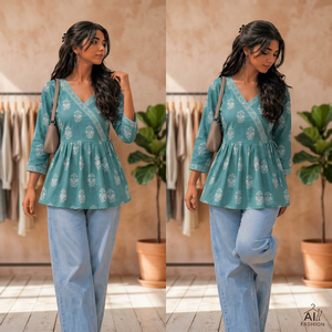 Kurti en coton à imprimé floral bleu pour femmes, coupe ample, haut décontracté, style ethnique, à porter toute l'année, mode indienne - Product Image 5