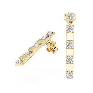 Boucles d'oreilles pendantes en diamant de laboratoire plaqué or 18 carats, taille ronde, bijoux pour mariage, fête, cadeau - Product Image 1