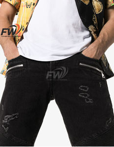 Jean en denim pour homme coupe slim droite Amiriy, taille mi-haute, déchiré, effet usé, brodé, décontracté, respirant, plissé devant - Product Image 5