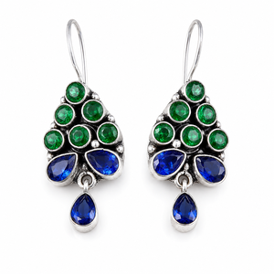 Direct Factory <b>Oxidized</b> Silver Lovers Boho Tribal Bohemia Ethnic Women's Dual Stone Crystal Rhinestone Engagement Drop Earrings - Product Image 1