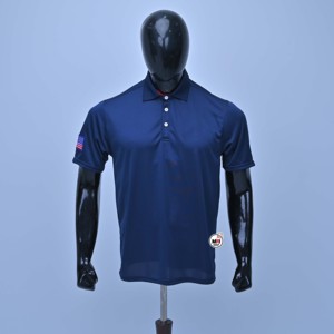 Camisetas Polo de Manga Corta Azul Marino para Hombre OEM con Bordado de la Bandera Americana en el Manga Izquierdo, Tejido de Punto de Secado Rápido, Estilo Casual - Product Image 1