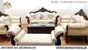 Juego de sofás de madera de teca tallada a mano, conjunto de muebles de estilo europeo para sala de estar con acabado de nogal - Product Image 2