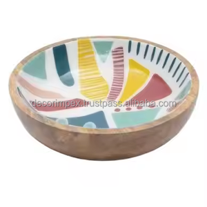 Vaisselle en émail à double teinte vibrante avec serveur à salade en bois de manguier vaisselle faite à la main parfaite pour les hôtels et le service de nourriture élégant - Product Image 1