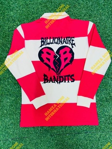 Men's Long Sleeve Cotton Polo <b>Shirt</b> <b>Red</b> <b>White</b> <b>Striped</b> Letter Print Casual Breathable Knitted Front Logo Design - Product Image 3