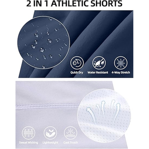 OEM <b>Men</b> 2 In 1 Athletic <b>Shorts</b> <b>Compression</b> Liner Running Gym <b>Shorts</b> With Phone Pocket Wholesale Bulk Supply - Product Image 4