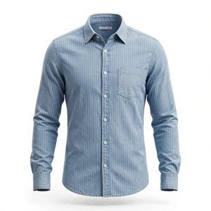 Camisa vaquera para hombre al por mayor, con cuello vuelto, ecológica, informal, lavada, con botones y bolsillo en el pecho, de BD - Product Image 4