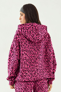 Sweat à capuche doux pour femme, imprimé léopard rose, collection hiver, style streetwear oversize, vente en gros, pour la mode féminine - Product Image 2