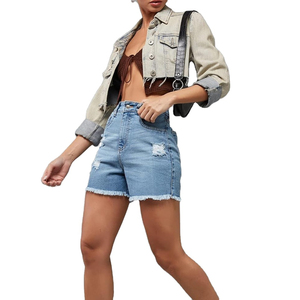 Shorts de Mezclilla Desgastados de Cintura Alta para Mujer, con Agujeros y Dobladillo Deshilachado, Estilo Casual de Verano - Product Image 2